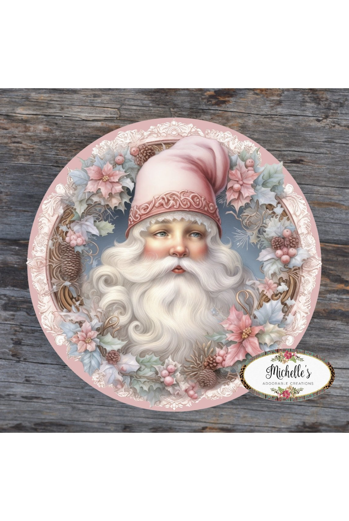 Shop For Pink Vintage Santa Claus Sign - Wreath Enhancement at Michelle's aDOORable Creations