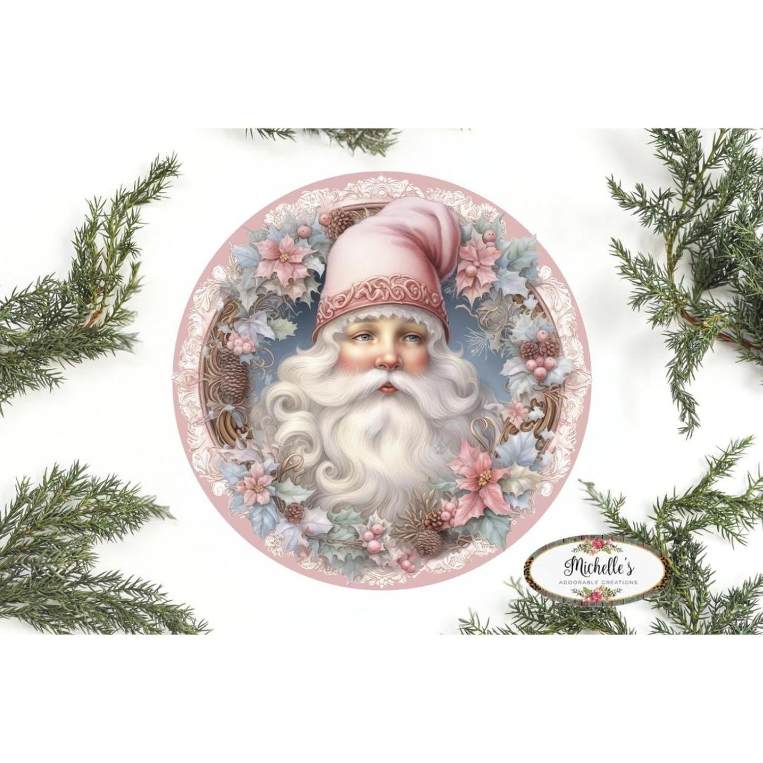 Shop For Pink Vintage Santa Claus Sign - Wreath Enhancement at Michelle's aDOORable Creations