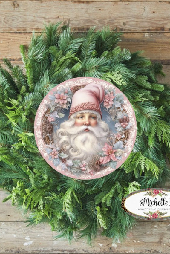 Shop For Pink Vintage Santa Claus Sign - Wreath Enhancement at Michelle's aDOORable Creations