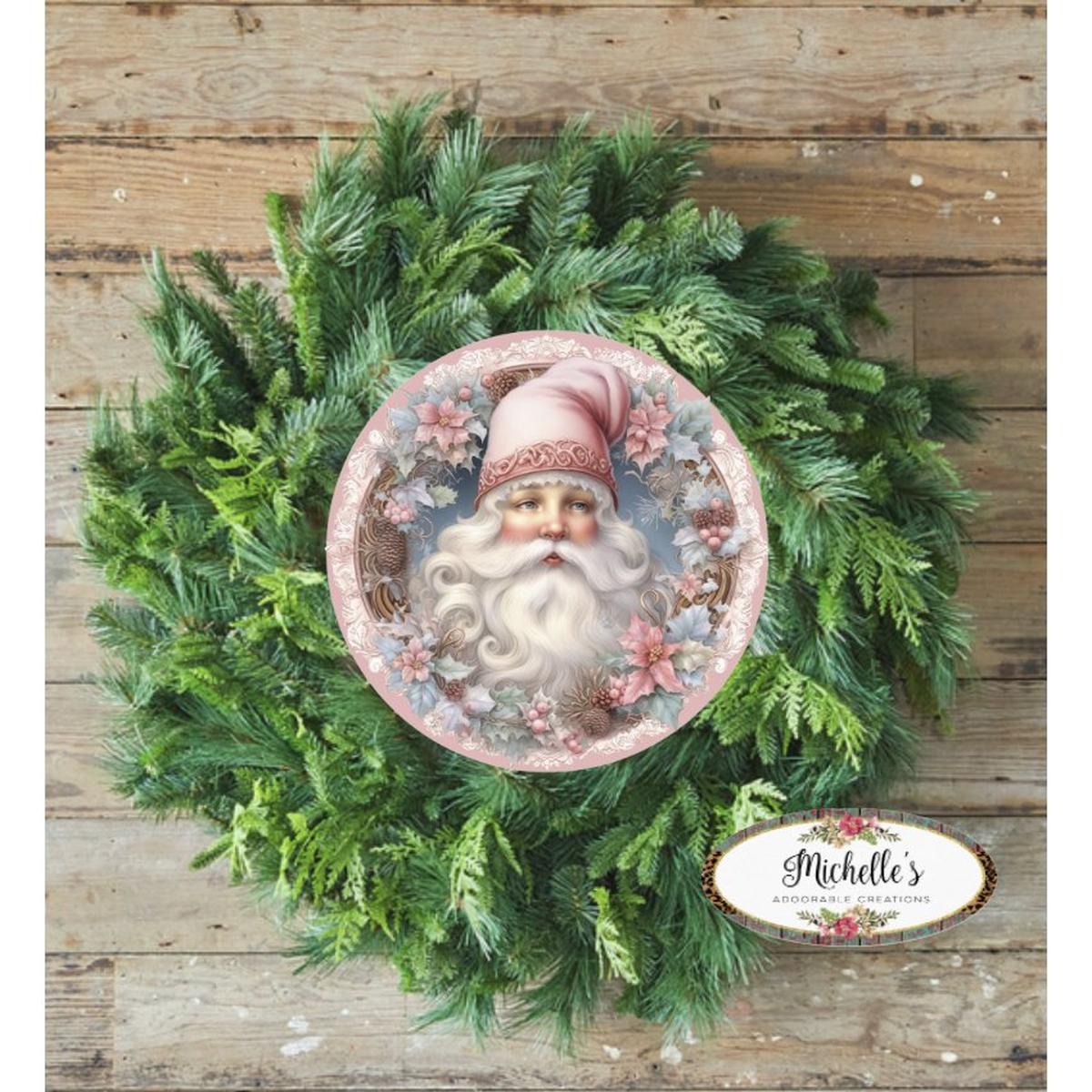 Shop For Pink Vintage Santa Claus Sign - Wreath Enhancement at Michelle's aDOORable Creations