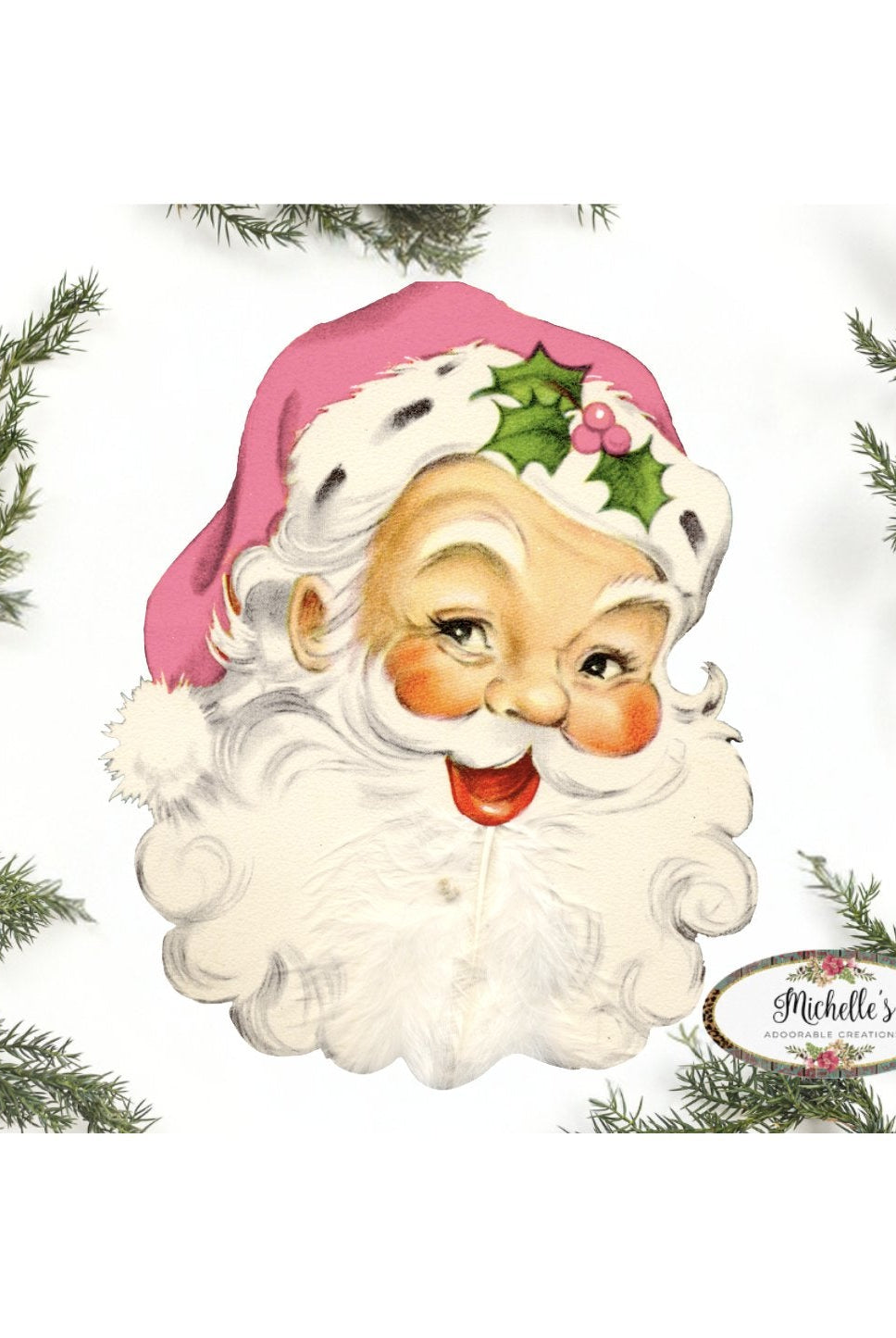 Shop For Pink Vintage Santa Face Sign SF1 - Wreath Enhancement at Michelle's aDOORable Creations