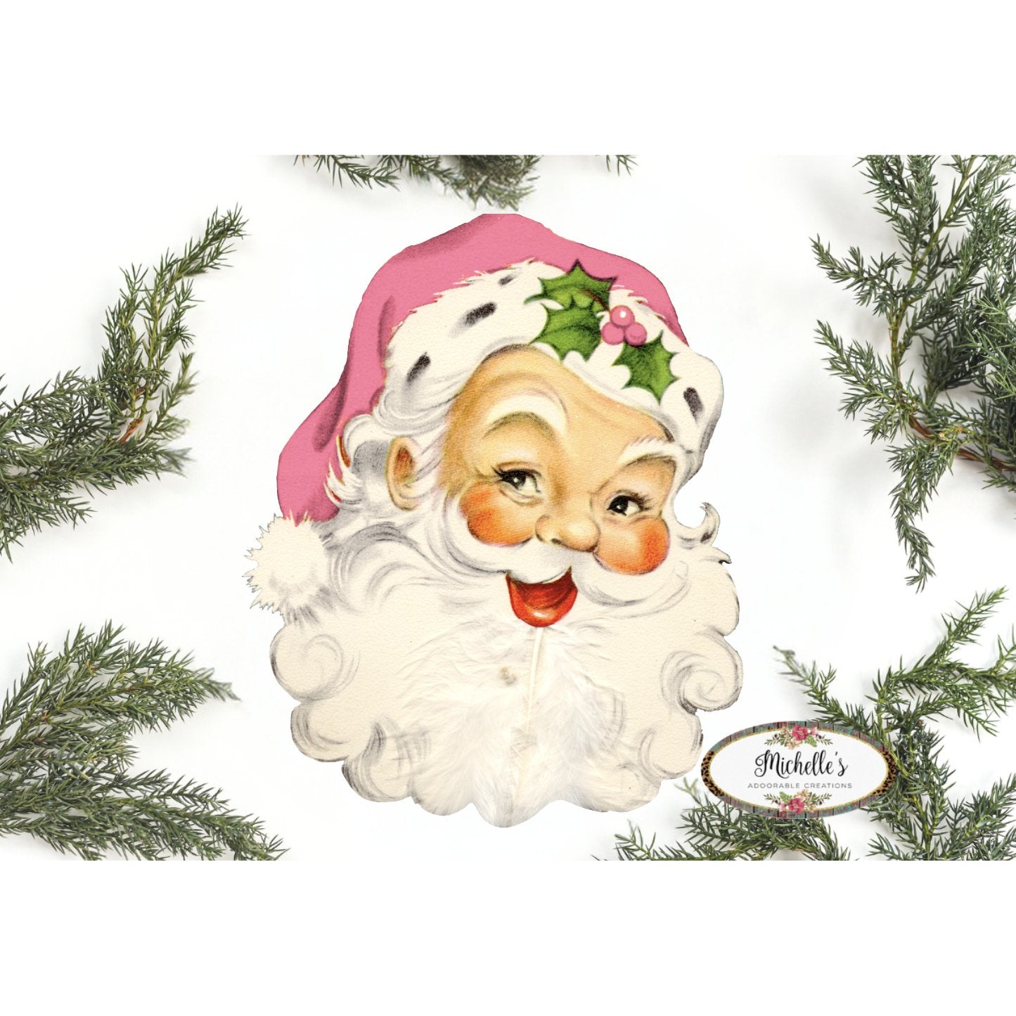 Shop For Pink Vintage Santa Face Sign SF1 - Wreath Enhancement at Michelle's aDOORable Creations