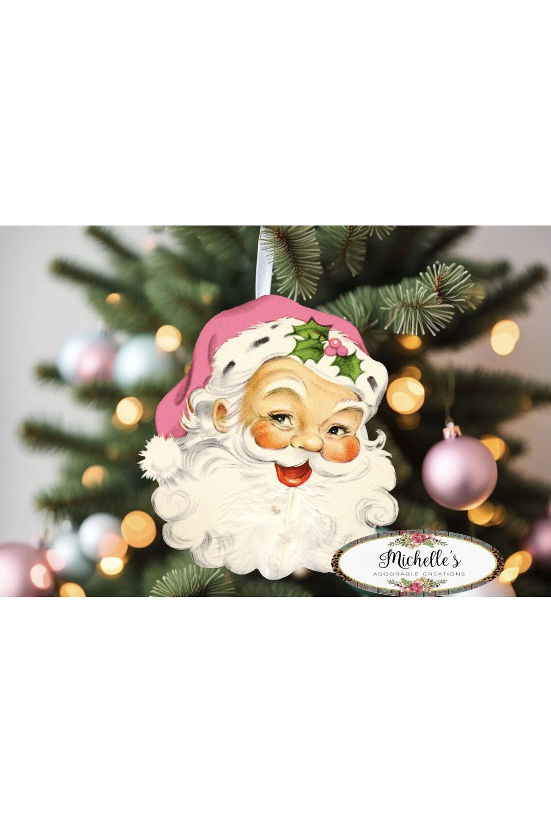 Pink Vintage Santa Face Sign SF1 - Wreath Enhancement - Michelle's aDOORable Creations - Signature Signs