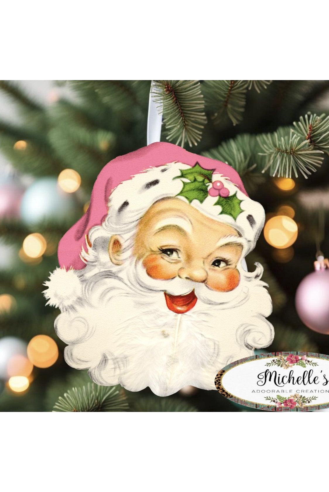 Shop For Pink Vintage Santa Face Sign SF1 - Wreath Enhancement at Michelle's aDOORable Creations