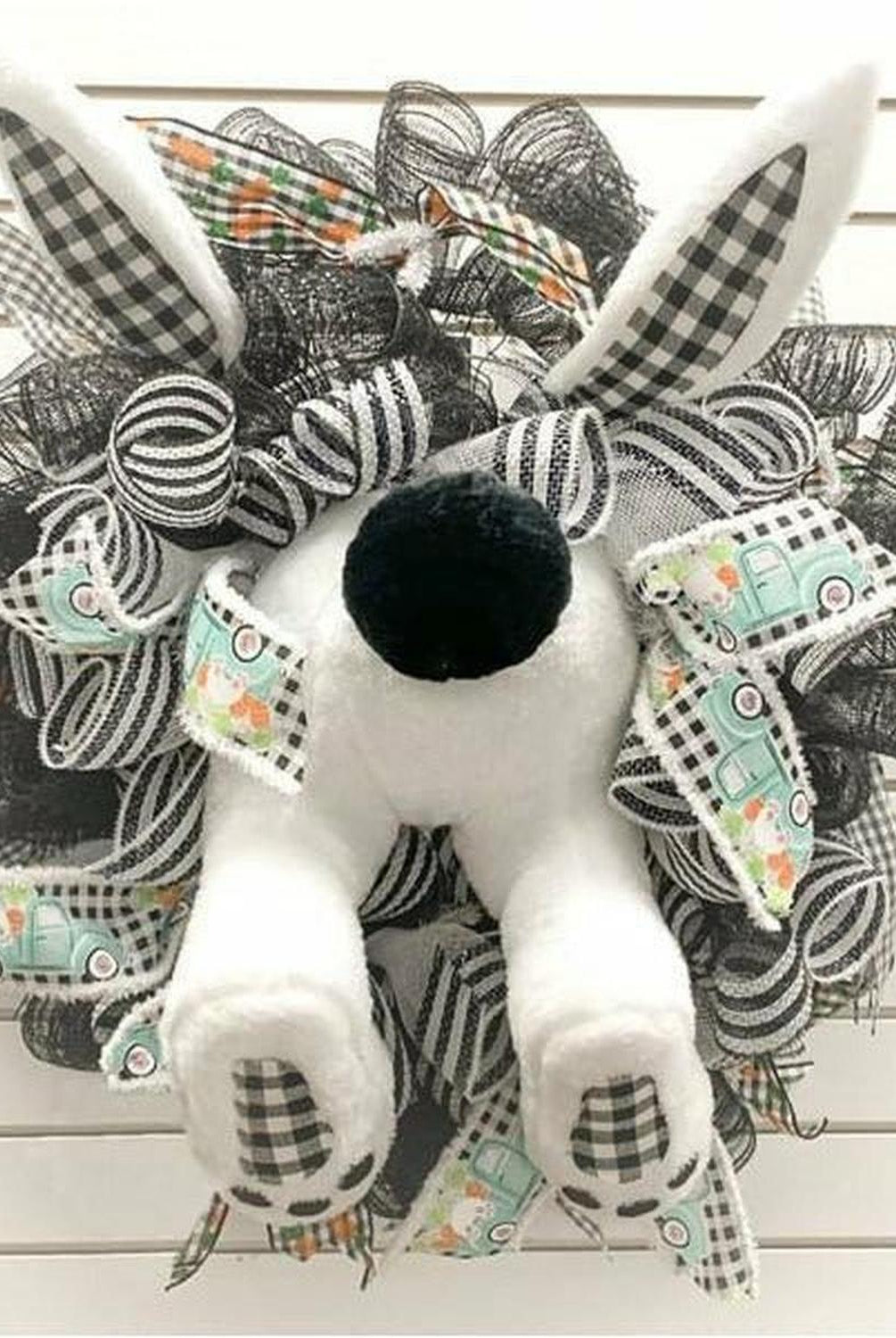 Shop For Plush Bunny Wreath Accent: Black & White at Michelle's aDOORable Creations