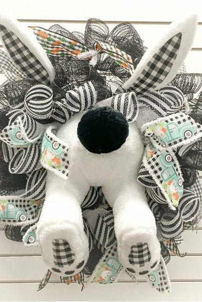 Shop For Plush Bunny Wreath Accent: Black & White at Michelle's aDOORable Creations