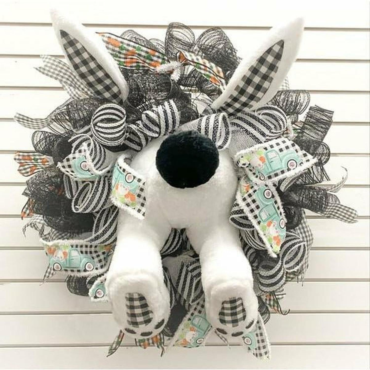 Shop For Plush Bunny Wreath Accent: Black & White at Michelle's aDOORable Creations