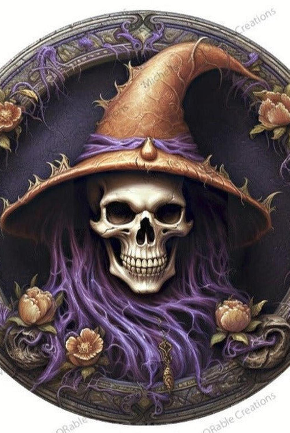 Purple Witch Portrait Skeleton Sign