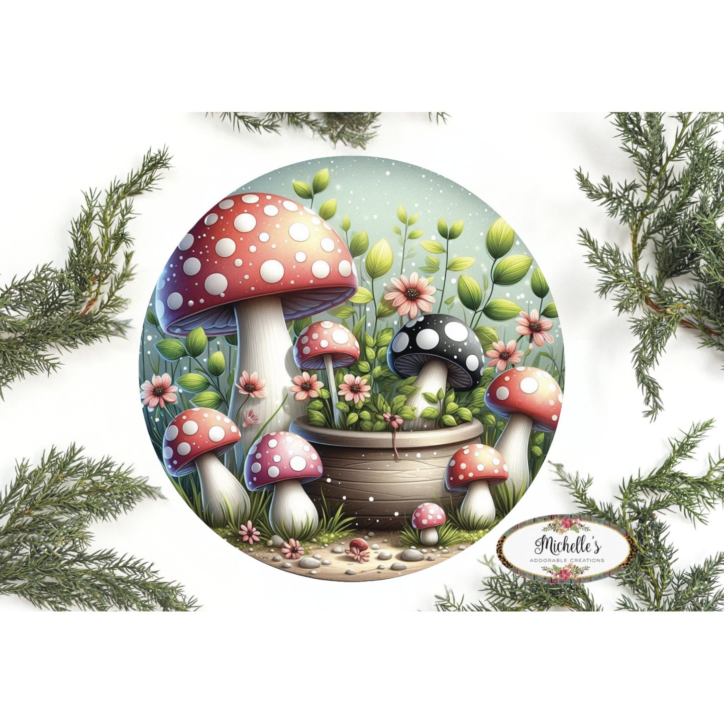Shop For Red Black Mushroom Fairy Round Sign at Michelle's aDOORable Creations