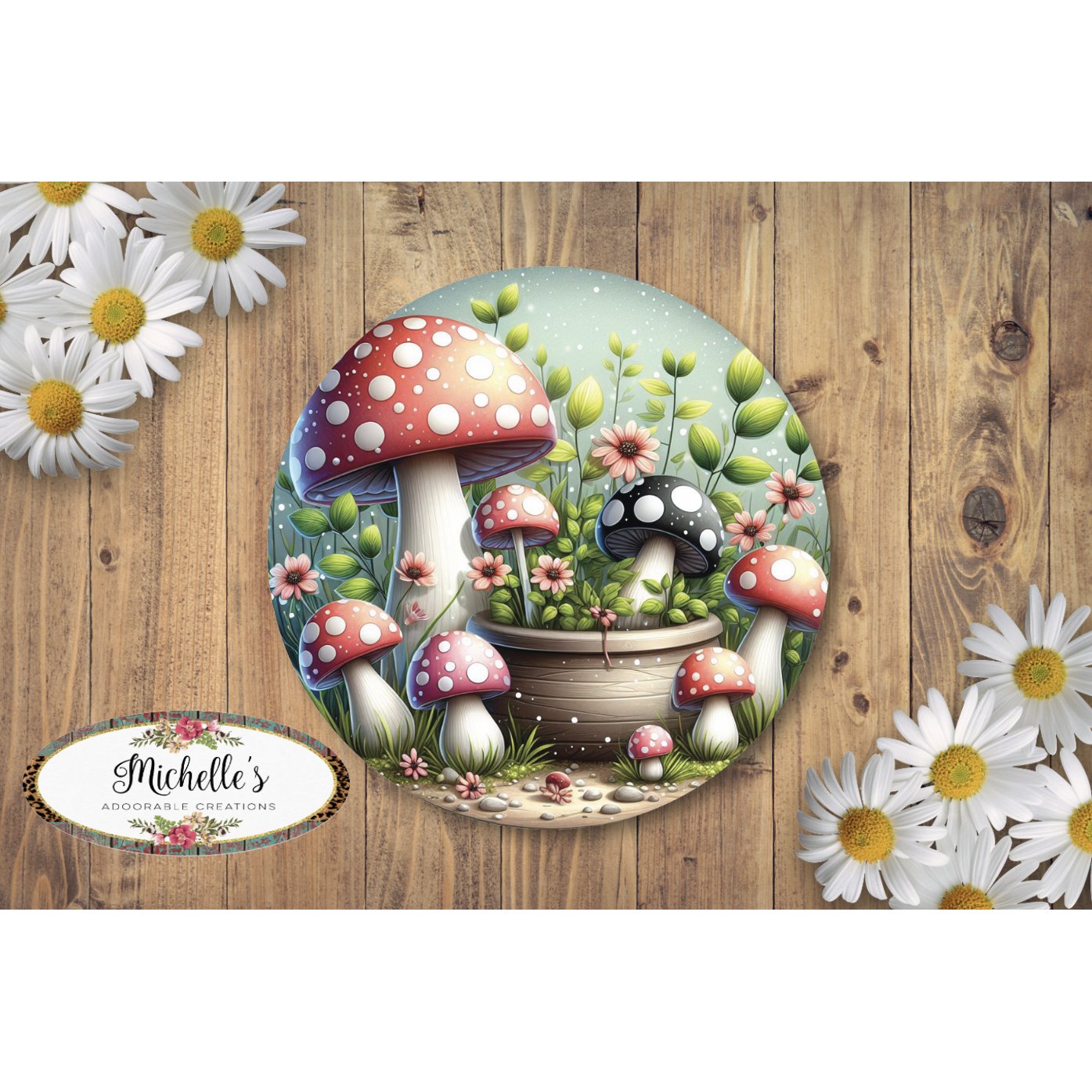 Shop For Red Black Mushroom Fairy Round Sign at Michelle's aDOORable Creations