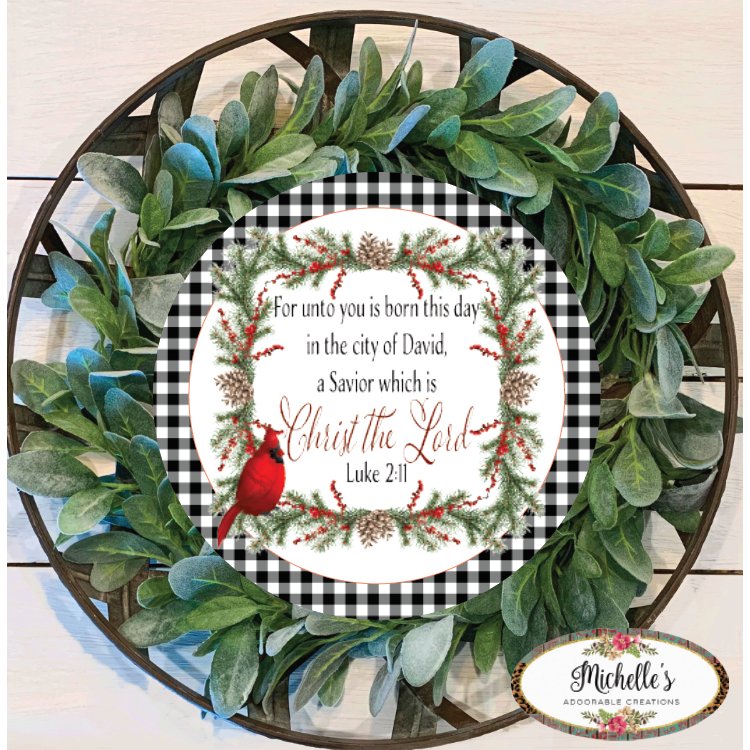 Shop For Red Cardinal Christ The Lord Round Sign - Wreath Enhancement at Michelle's aDOORable Creations