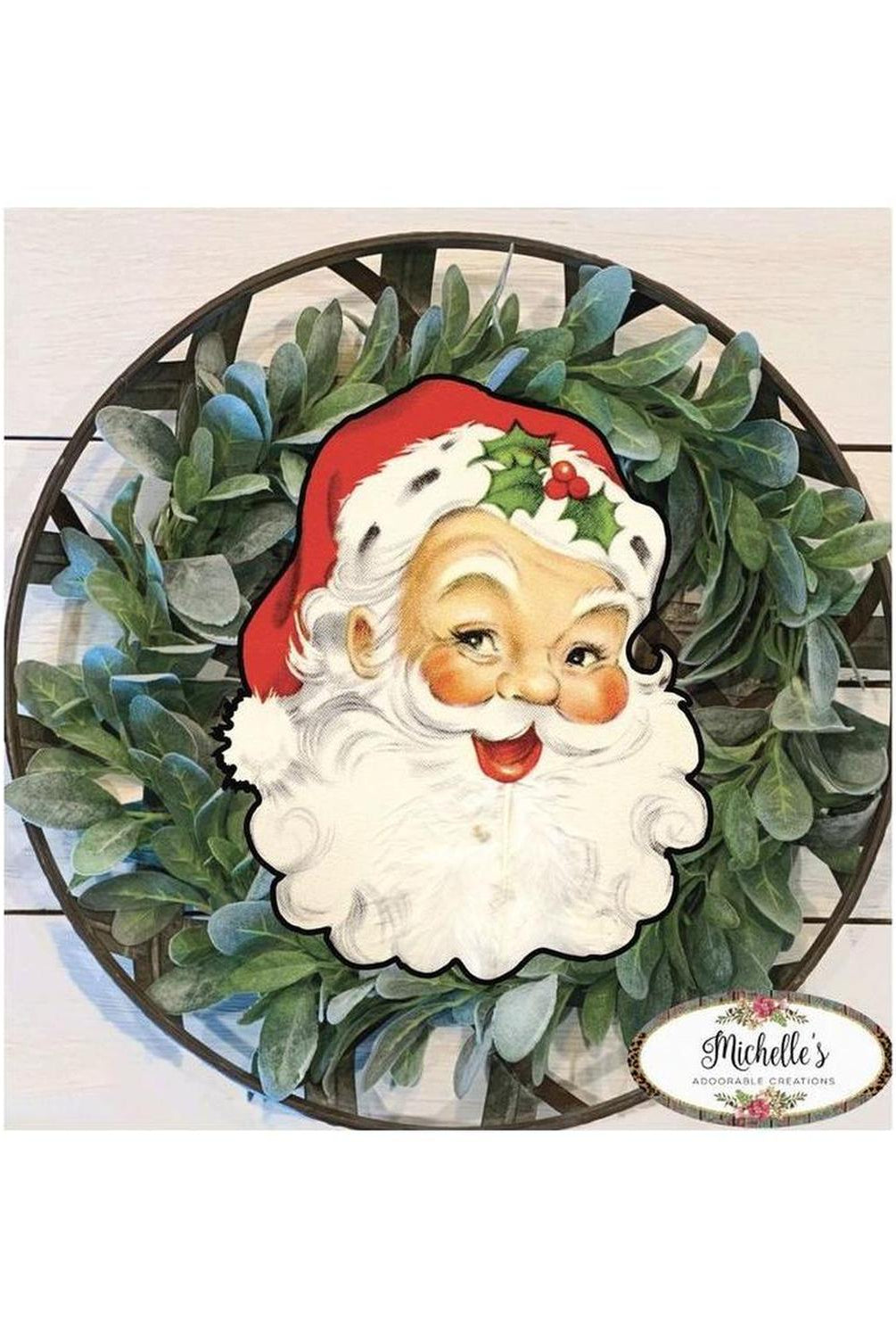 Red Vintage Santa Face Sign SF1 - Wreath Enhancement
