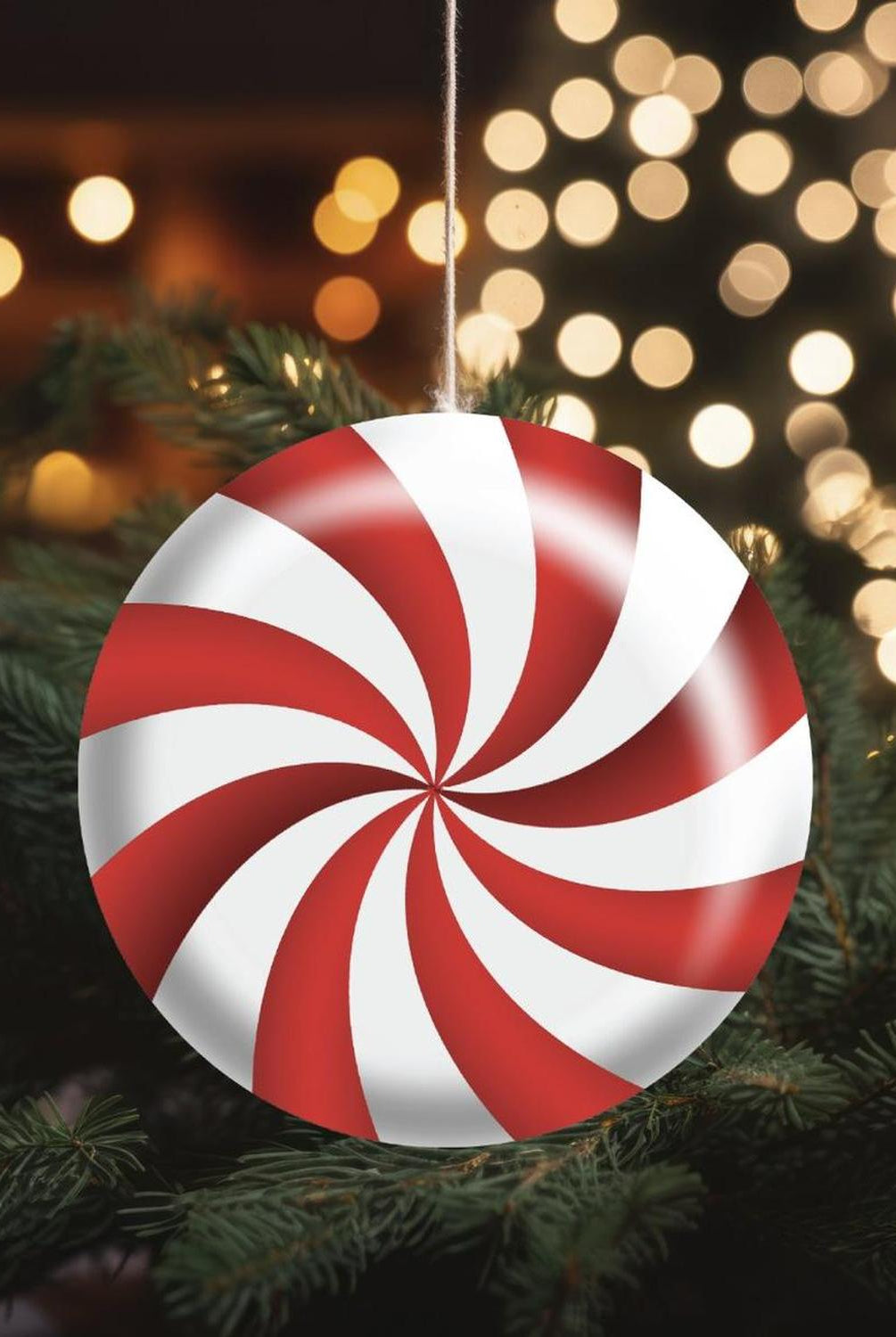 Red White Peppermint Candy Round Sign - Wreath Enhancement