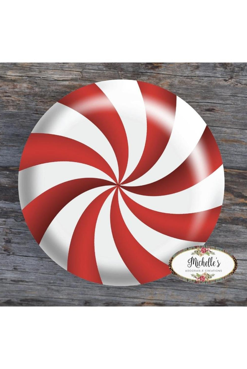 Red White Peppermint Candy Round Sign - Wreath Enhancement
