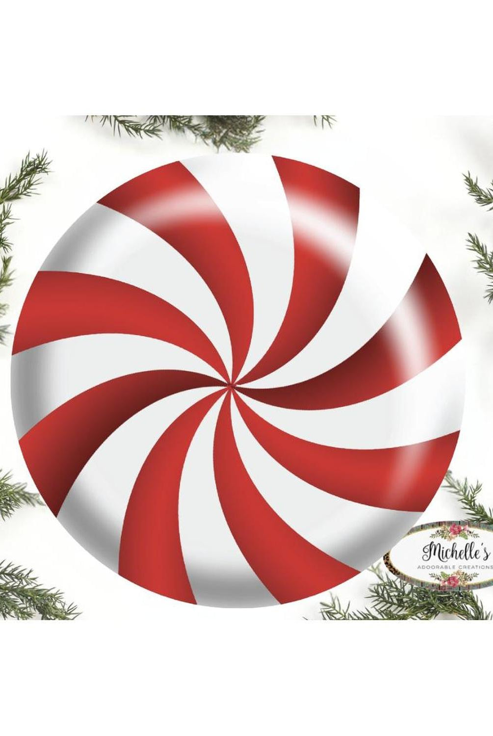 Red White Peppermint Candy Round Sign - Wreath Enhancement
