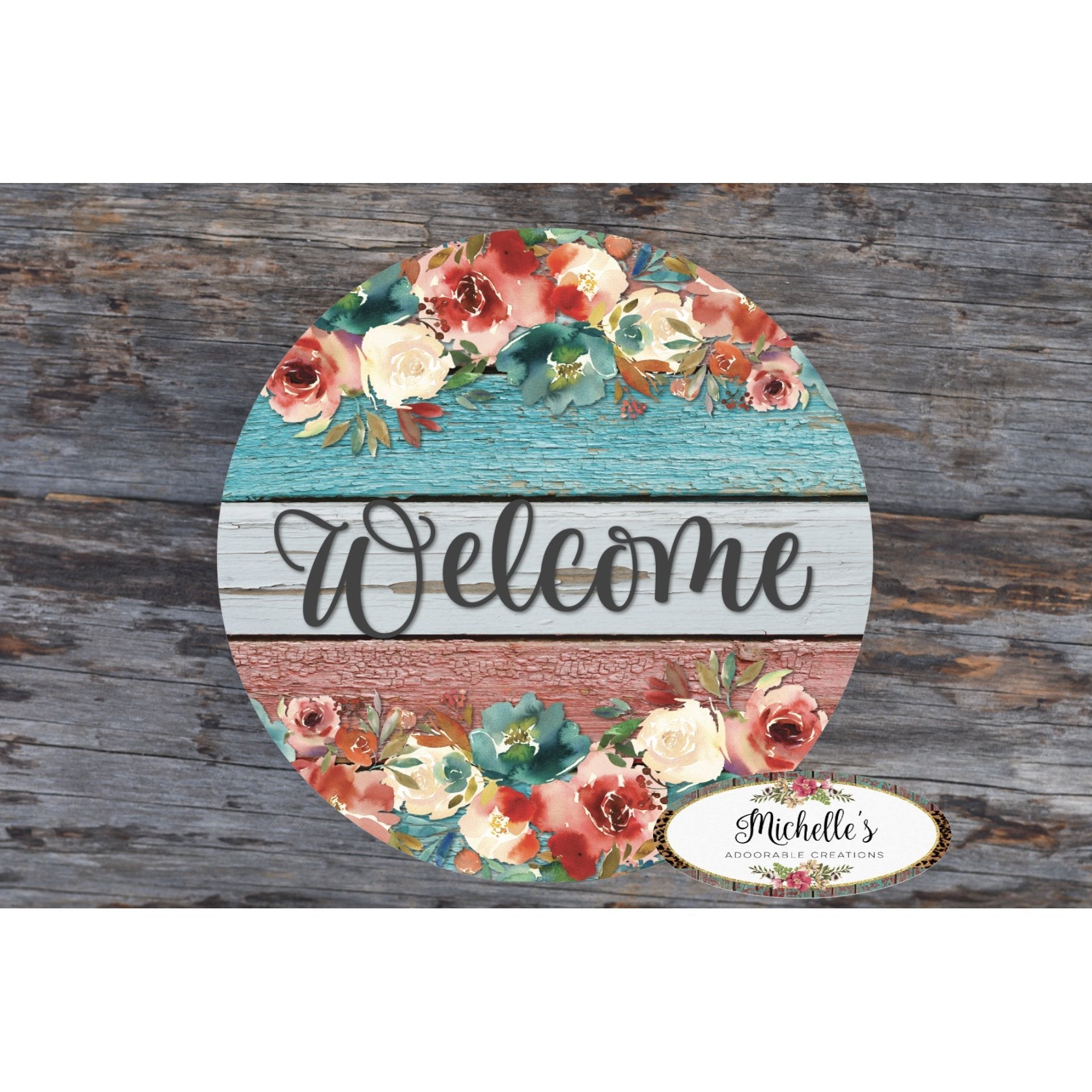 Shop For Rustic Welcome Wood Roses Sign - Wreath Enhancement at Michelle's aDOORable Creations