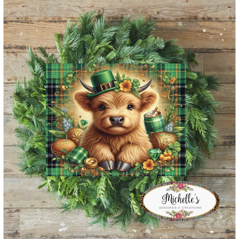 Shop For Saint Patrick Highland Cow Sign - Wreath Enhancement at Michelle's aDOORable Creations