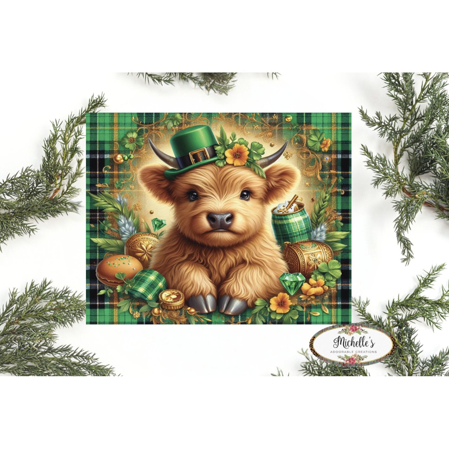 Shop For Saint Patrick Highland Cow Sign - Wreath Enhancement at Michelle's aDOORable Creations