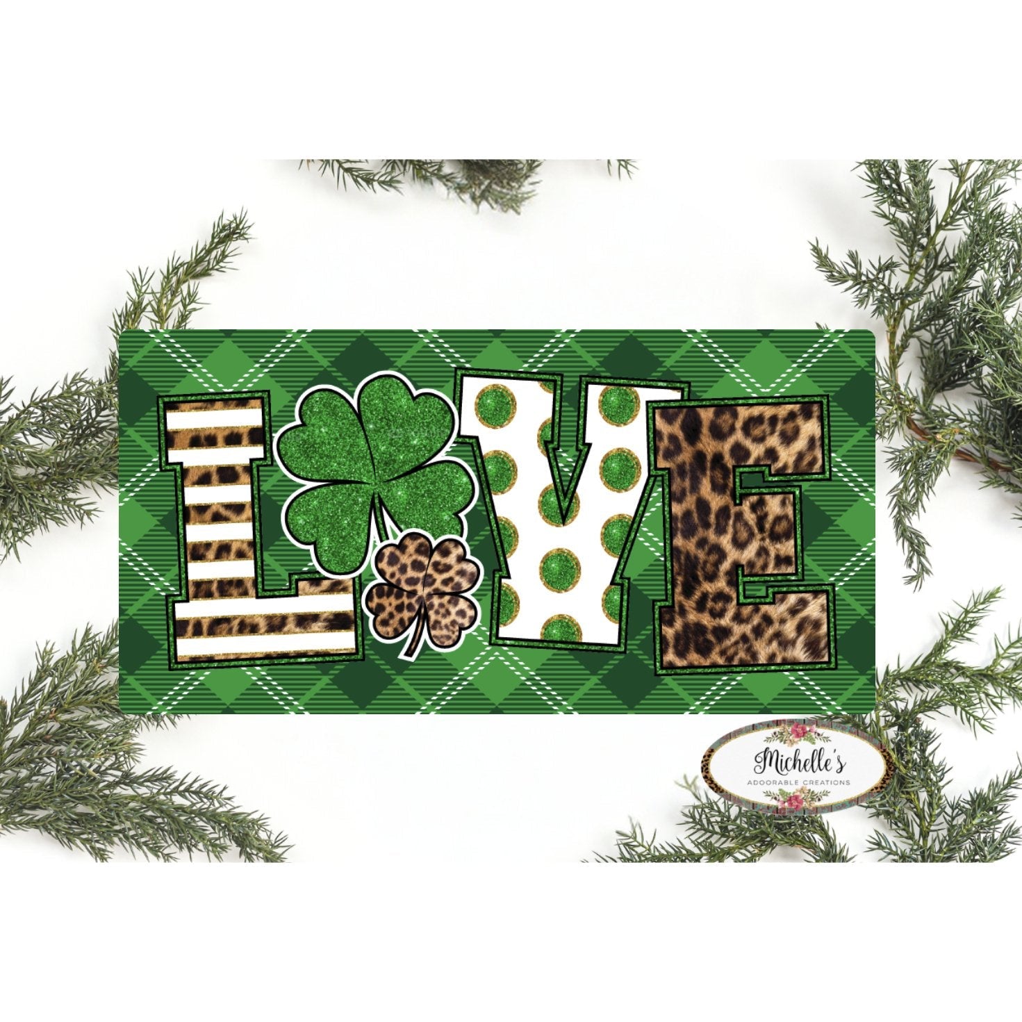 Shop For Saint Patrick's Day Leopard Love Sign - Wreath Enhancement at Michelle's aDOORable Creations