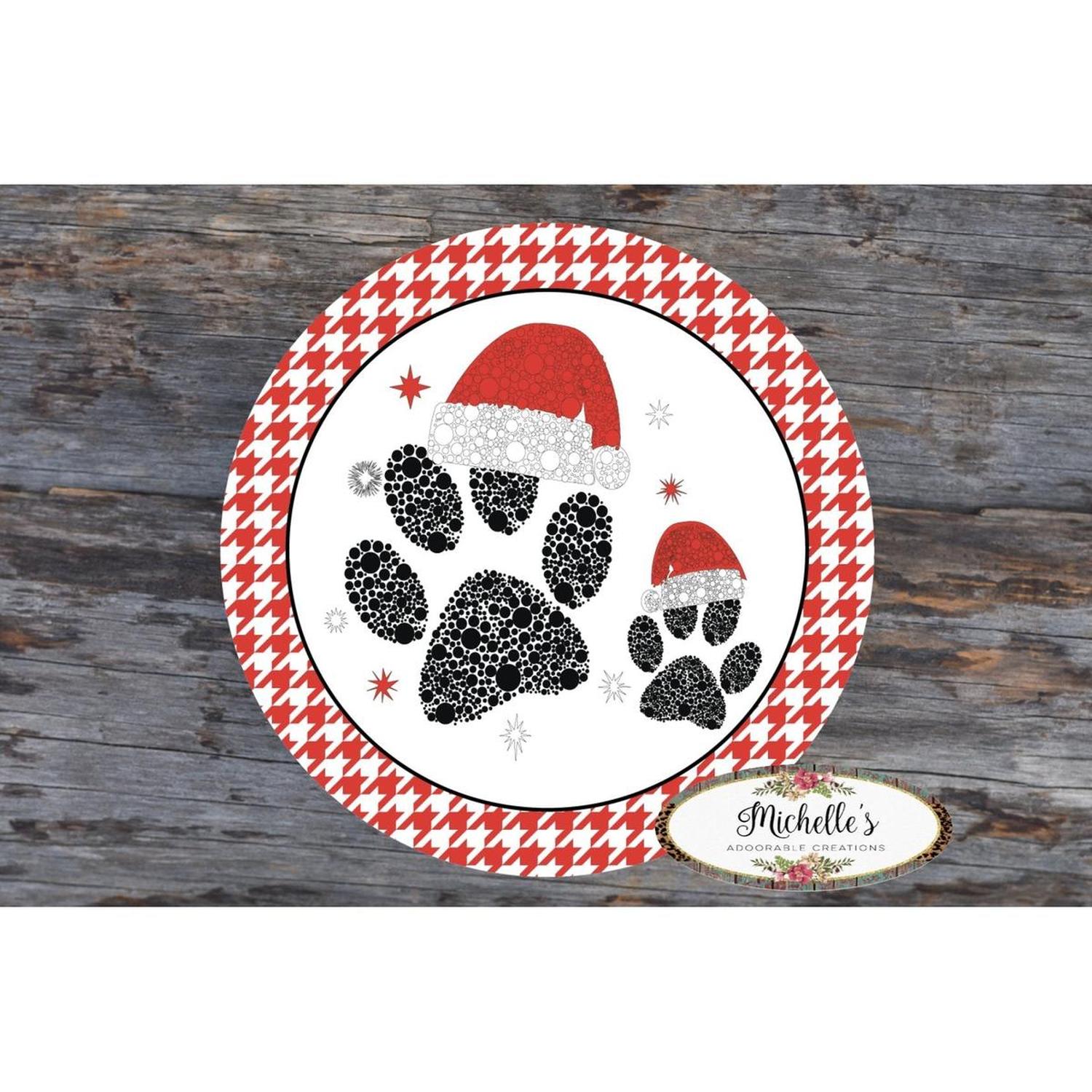 Shop For Santa Hat Paws Round Sign - Wreath Enhancement at Michelle's aDOORable Creations