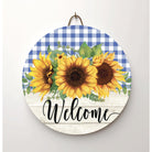 Shop For Sunflower Welcome Blue Plaid Round Sign - Wreath Enhancement at Michelle's aDOORable Creations