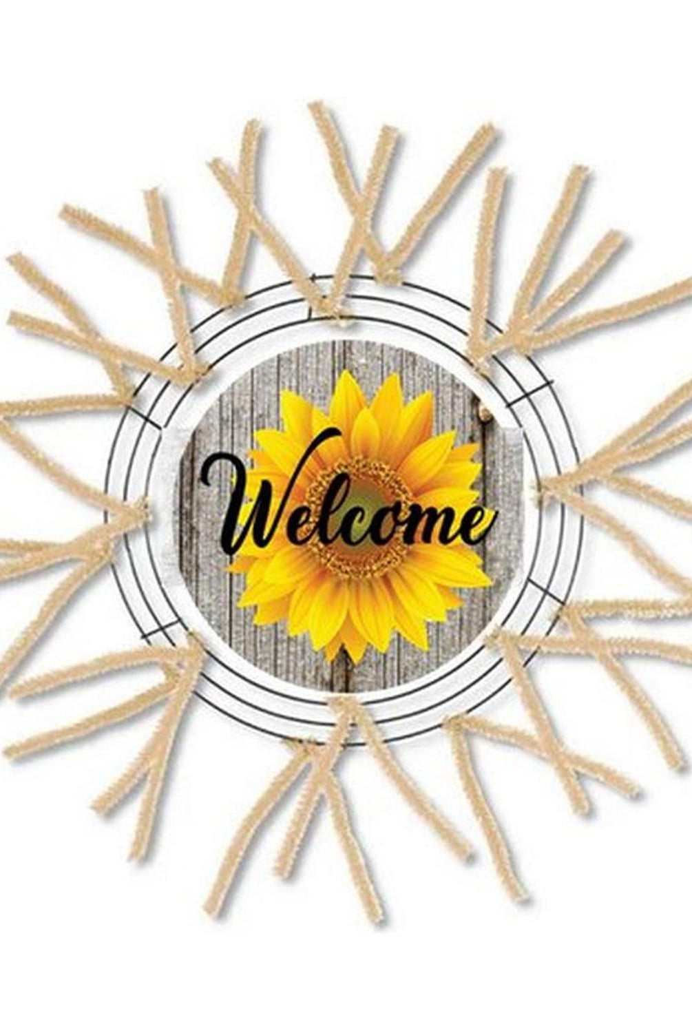 Sunflower Welcome Rustic Round Sign