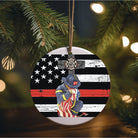 Shop For Thin Red Line Kneeling Firefighter Round Sign at Michelle's aDOORable Creations