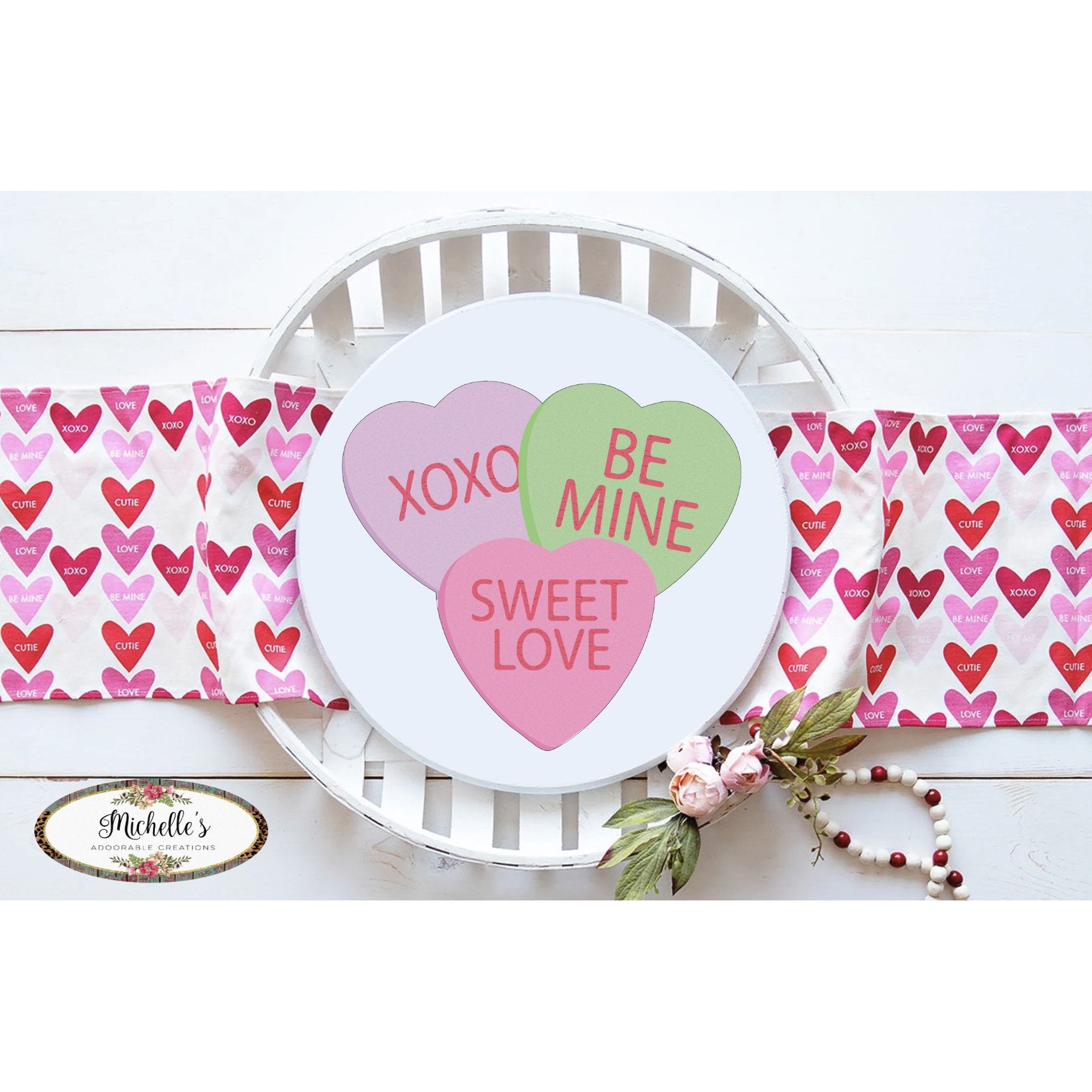 Shop For Triple Conversation Hearts Valentine Candy Sign - Wreath Enhancement at Michelle's aDOORable Creations