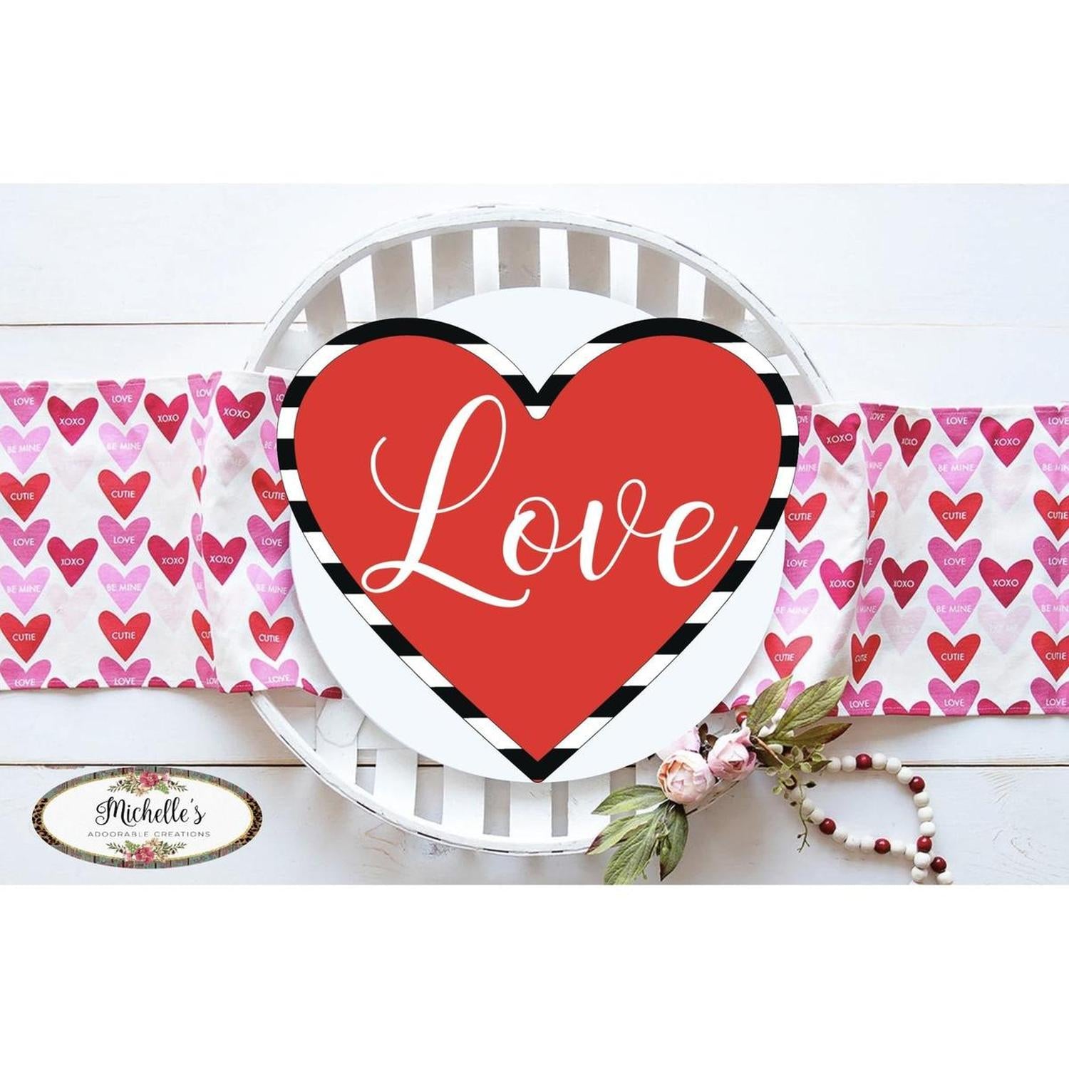 Shop For Valentine Love Striped Heart Sign at Michelle's aDOORable Creations