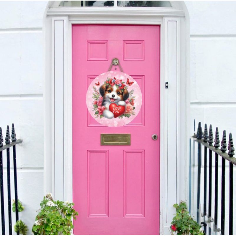 Shop For Valentine Love You Puppy One Round Sign - Wreath Enhancement at Michelle's aDOORable Creations