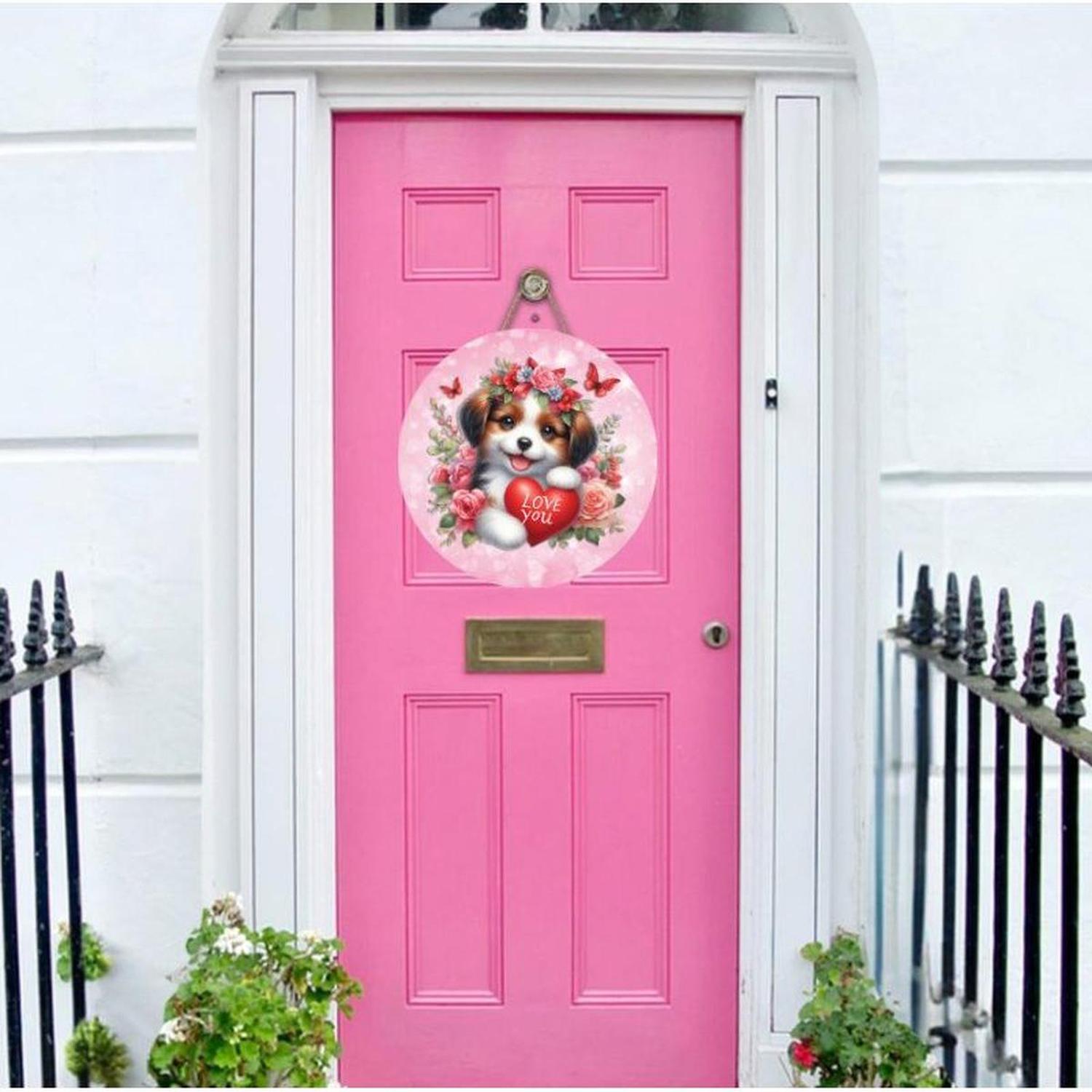 Shop For Valentine Love You Puppy One Round Sign - Wreath Enhancement at Michelle's aDOORable Creations