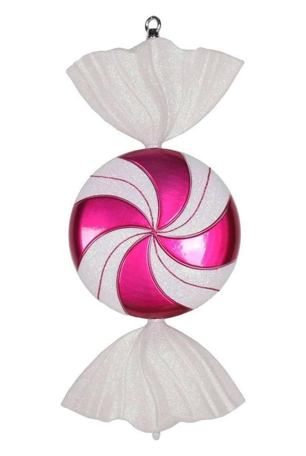 Hot Pink Cerise-White Swirl Candy Ornament