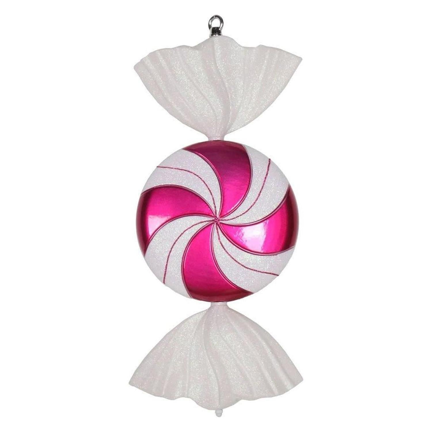 Hot Pink Cerise-White Swirl Candy Ornament