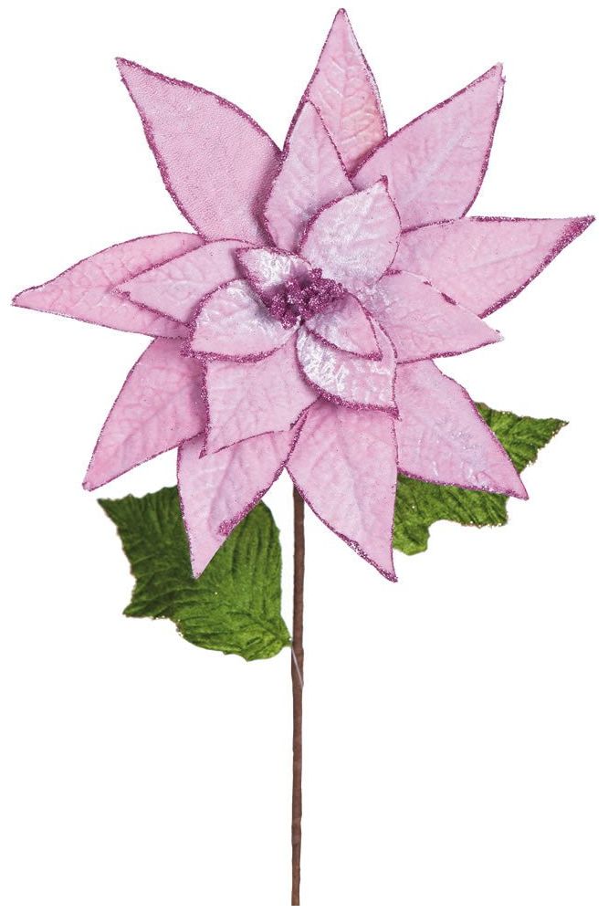 Vickerman 24" Pink Polyester Poinsettia Stem, Pack Of 3 - Michelle's aDOORable Creations - Poinsettia