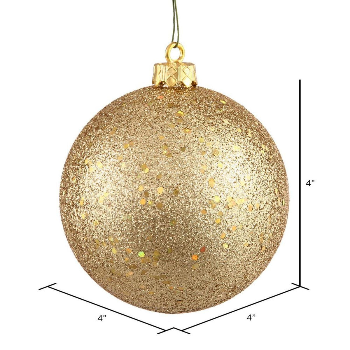 4-inch gold sequin Christmas ornament size detail