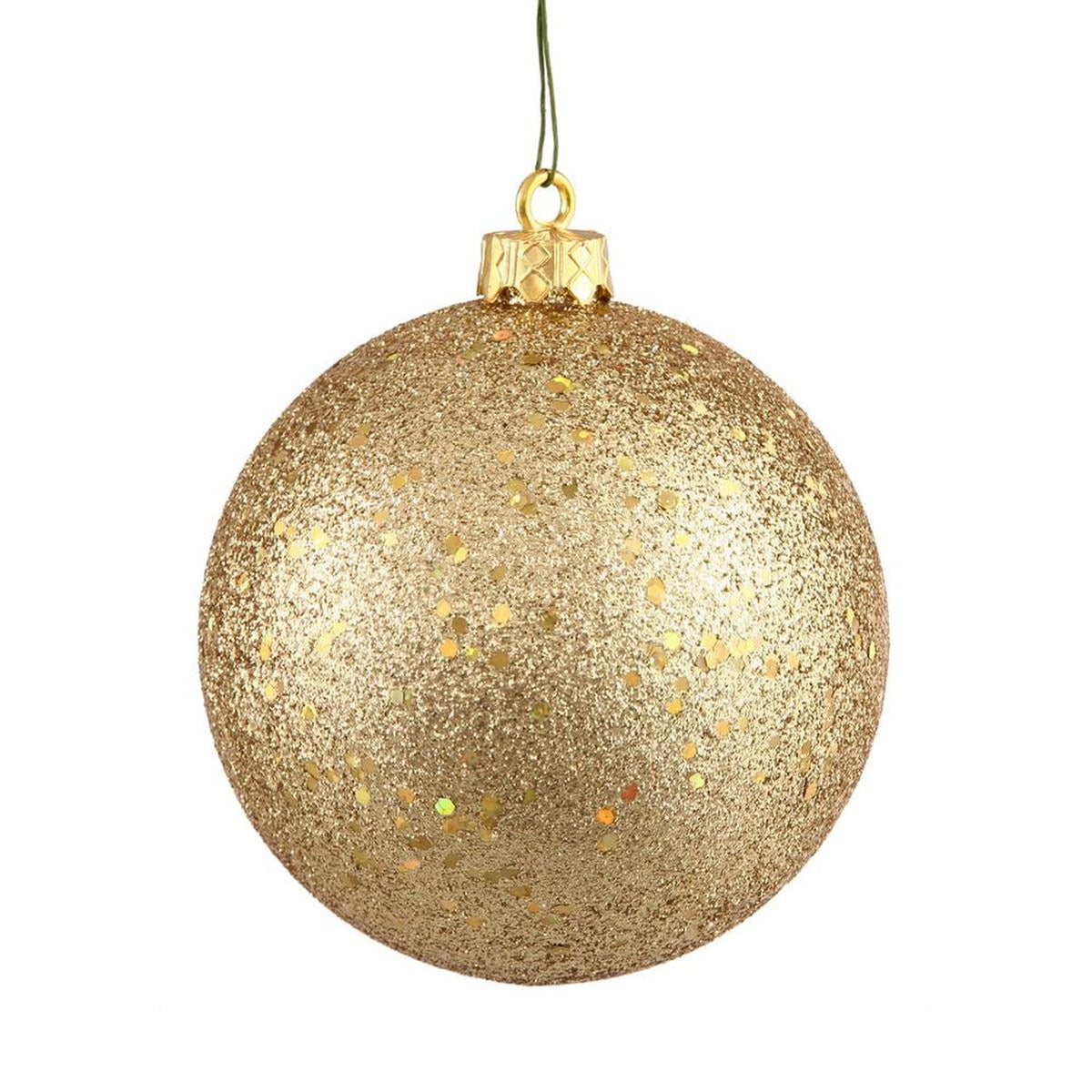Gold sequin ball Christmas ornament with faceted cap