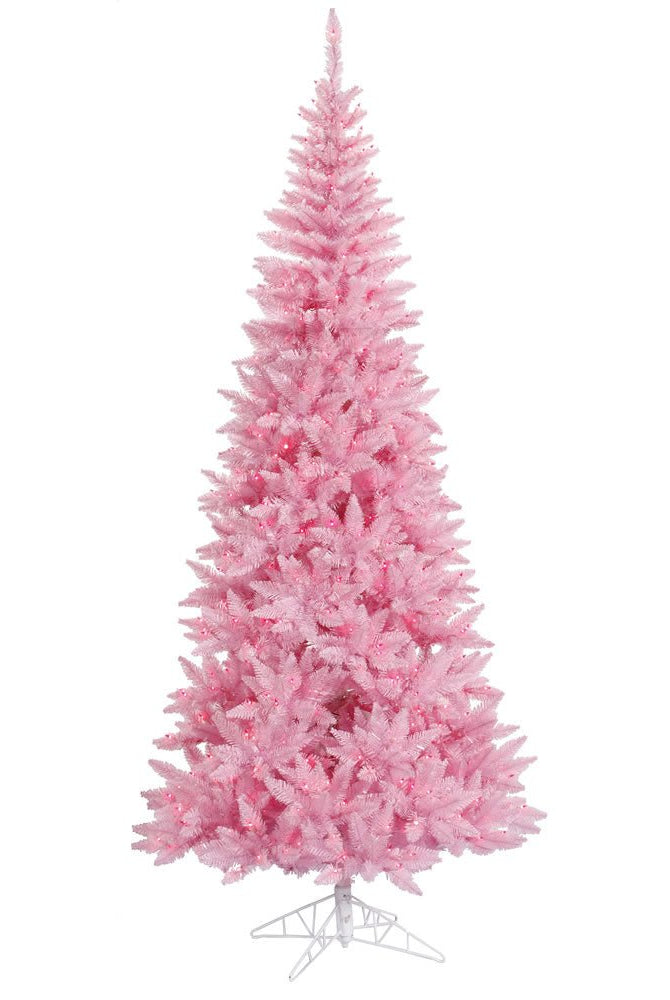 Shop For Vickerman 4.5' Pink Fir Slim Artificial Christmas Tree, Pink Dura - lit LED Lights at Michelle's aDOORable Creations