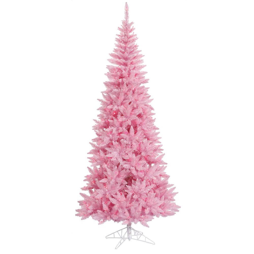 Shop For Vickerman 4.5' Pink Fir Slim Artificial Christmas Tree, Pink Dura - lit LED Lights at Michelle's aDOORable Creations