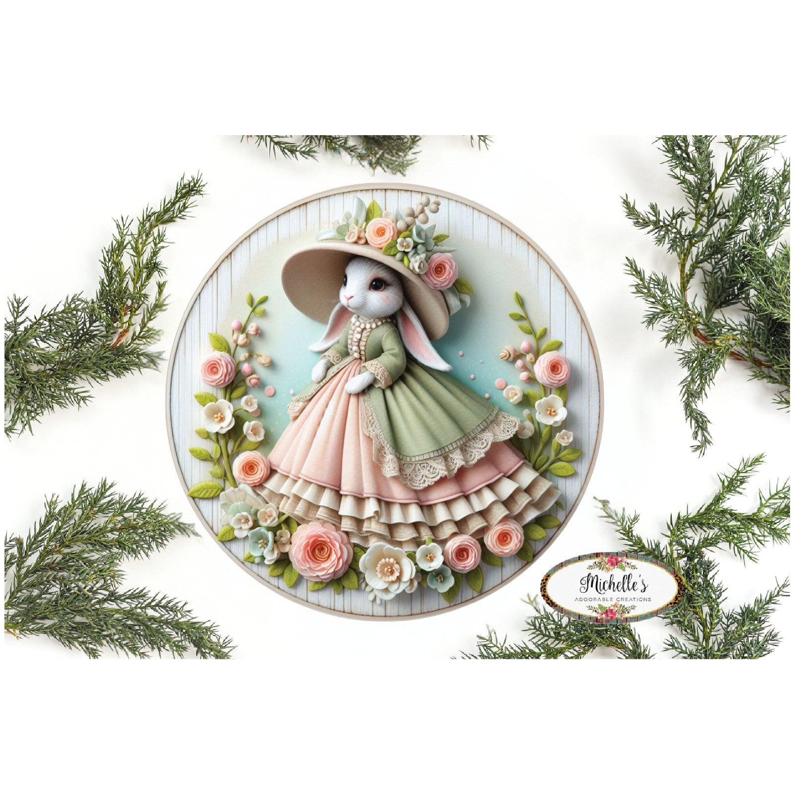Shop For Victorian Easter Bunny Floral Sign at Michelle's aDOORable Creations