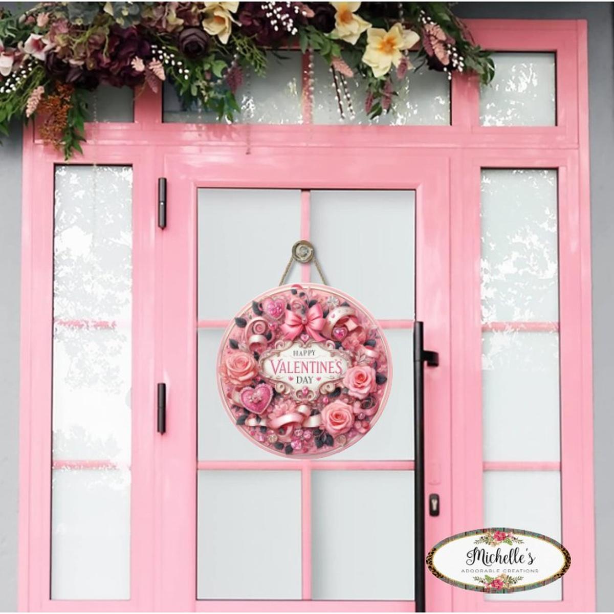 Shop For Victorian Valentine's Day Pink Sign - Wreath Enhancement at Michelle's aDOORable Creations