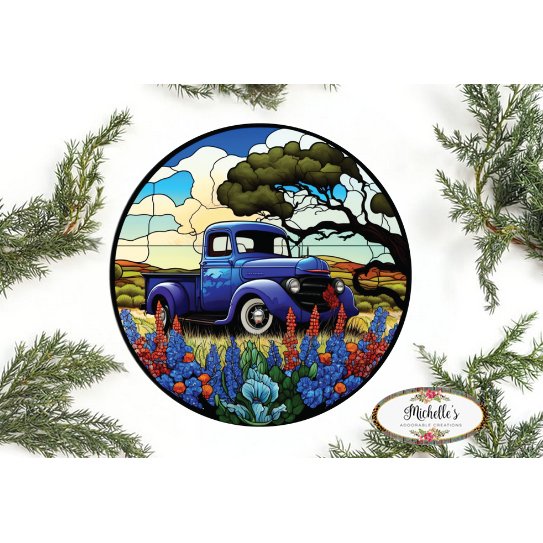 Shop For Vintage Blue Truck Blue Bonnets Sign - Wreath Enhancement at Michelle's aDOORable Creations