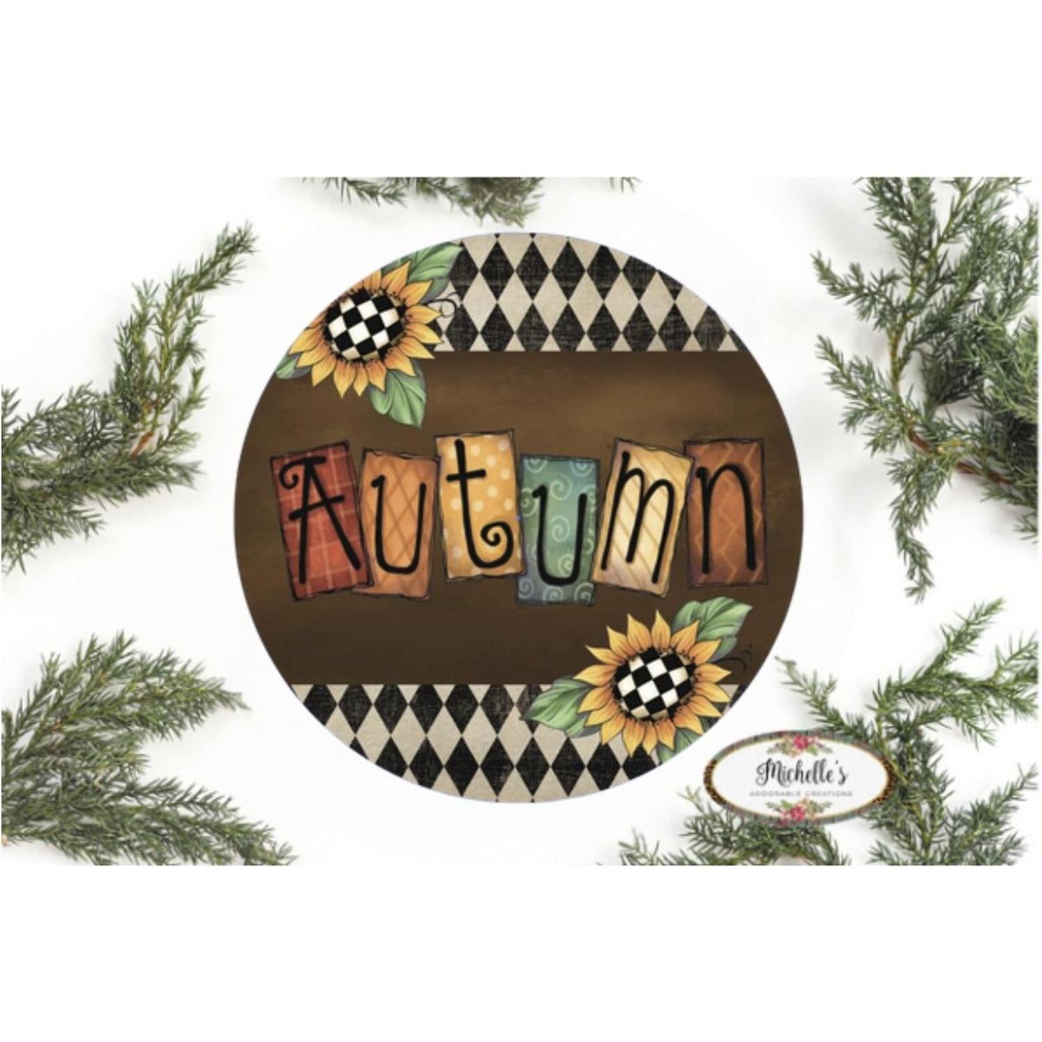 Vintage Harlequin Autumn Sunflower Sign