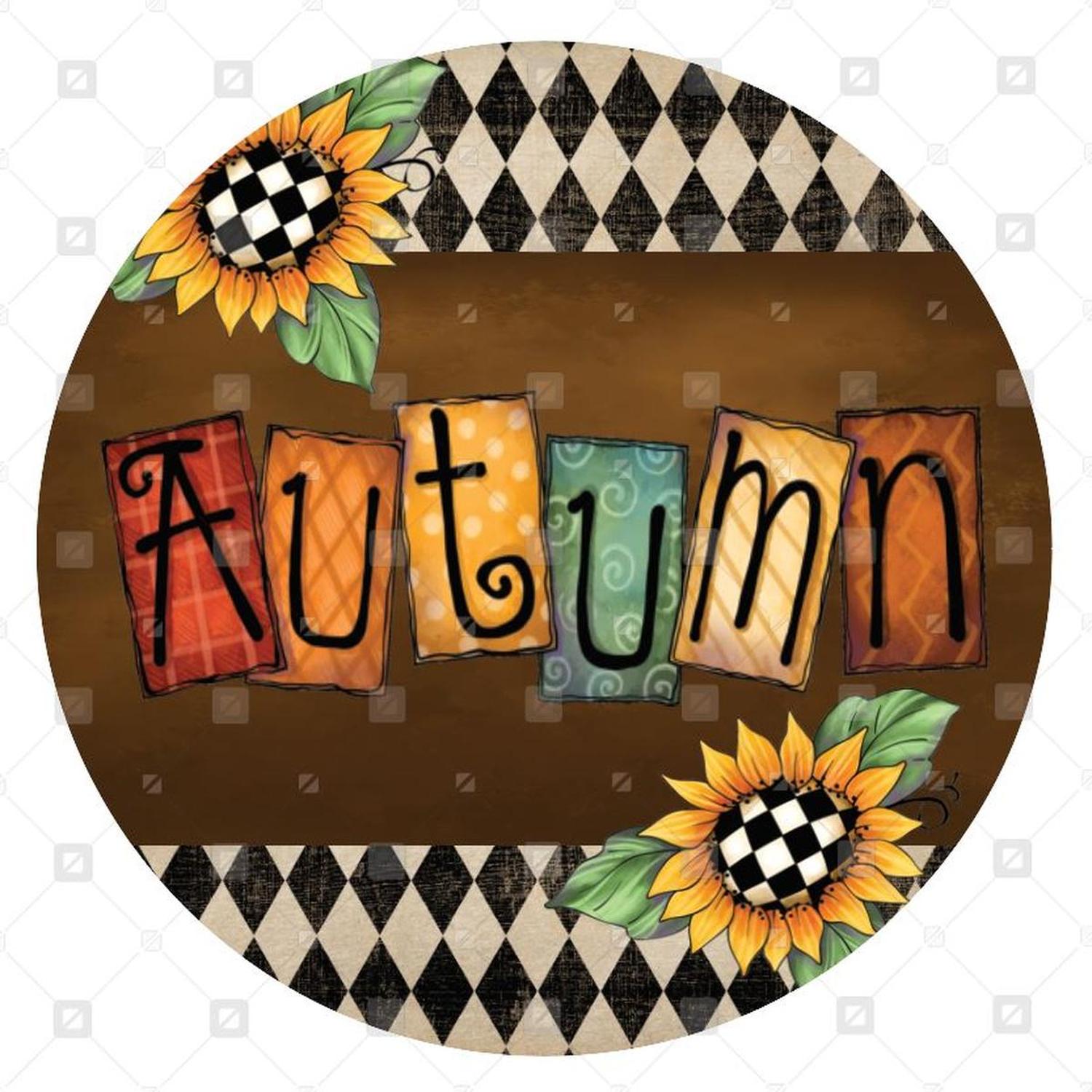 Vintage Harlequin Autumn Sunflower Sign