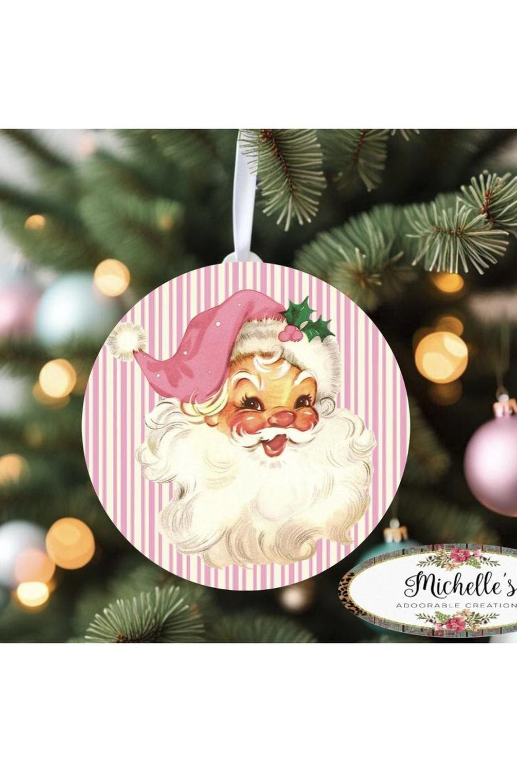 Shop For Vintage Pink Santa Christmas Sign - Wreath Enhancement at Michelle's aDOORable Creations