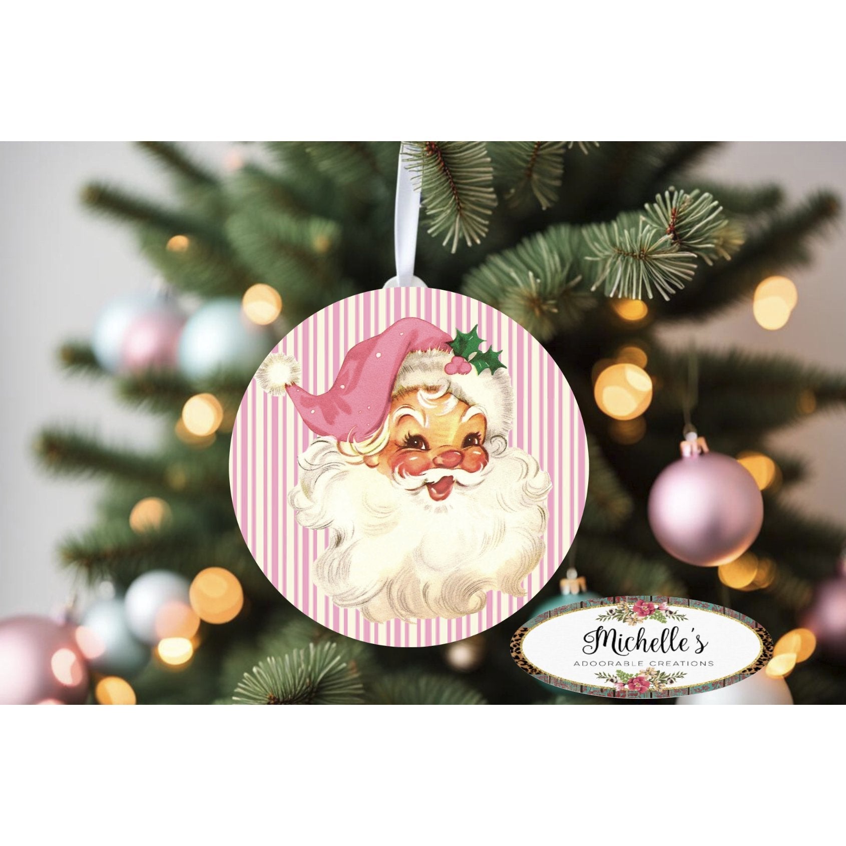 Shop For Vintage Pink Santa Christmas Sign - Wreath Enhancement at Michelle's aDOORable Creations