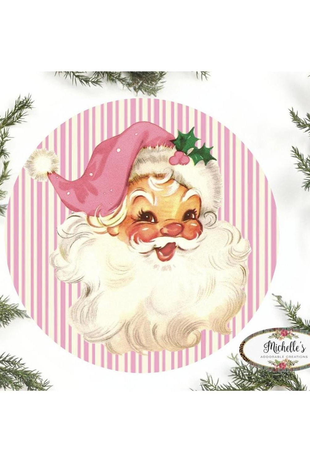 Shop For Vintage Pink Santa Christmas Sign - Wreath Enhancement at Michelle's aDOORable Creations