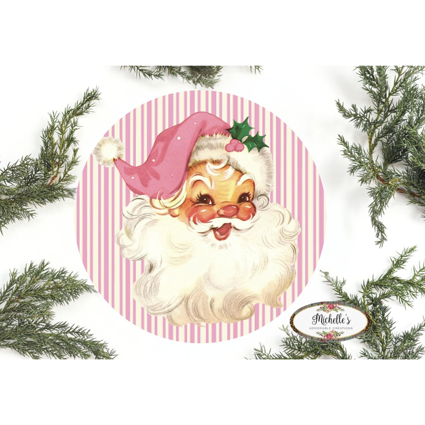 Shop For Vintage Pink Santa Christmas Sign - Wreath Enhancement at Michelle's aDOORable Creations