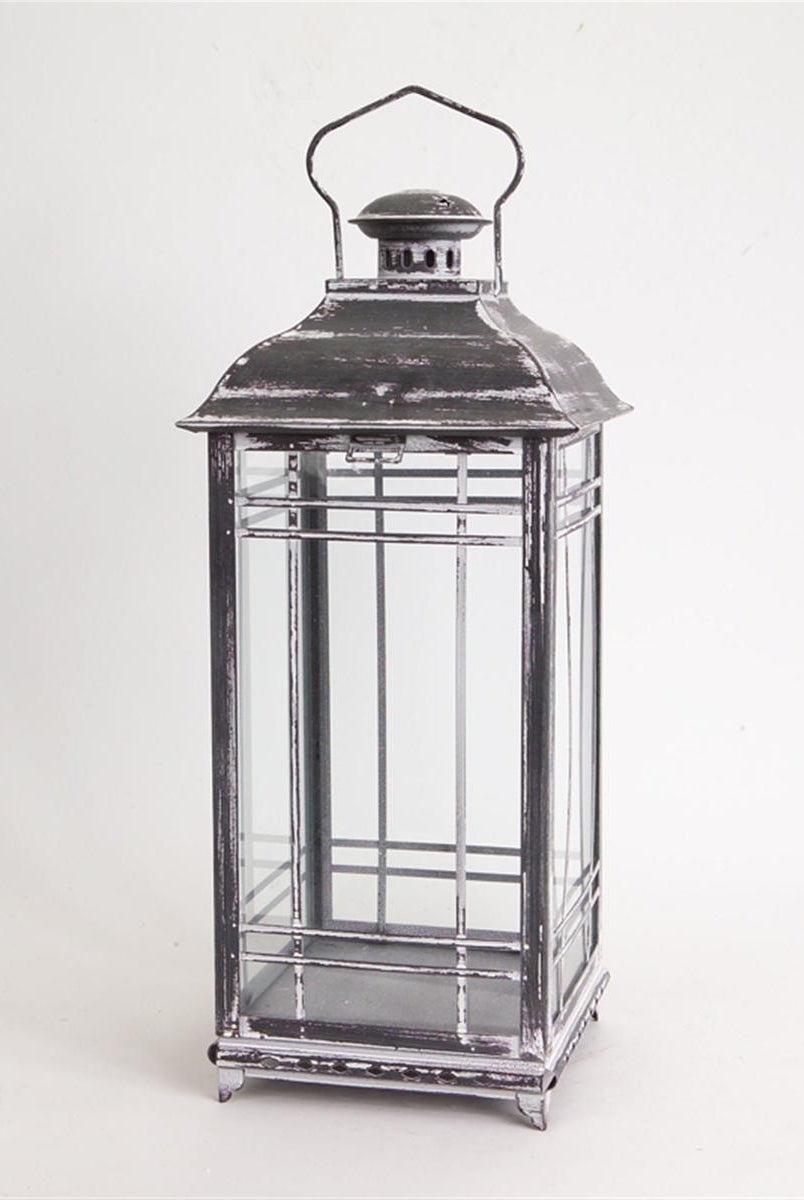Shop For Weathered Graphite Grey Metal and Glass Lanterns (Set of 3) at Michelle's aDOORable Creations