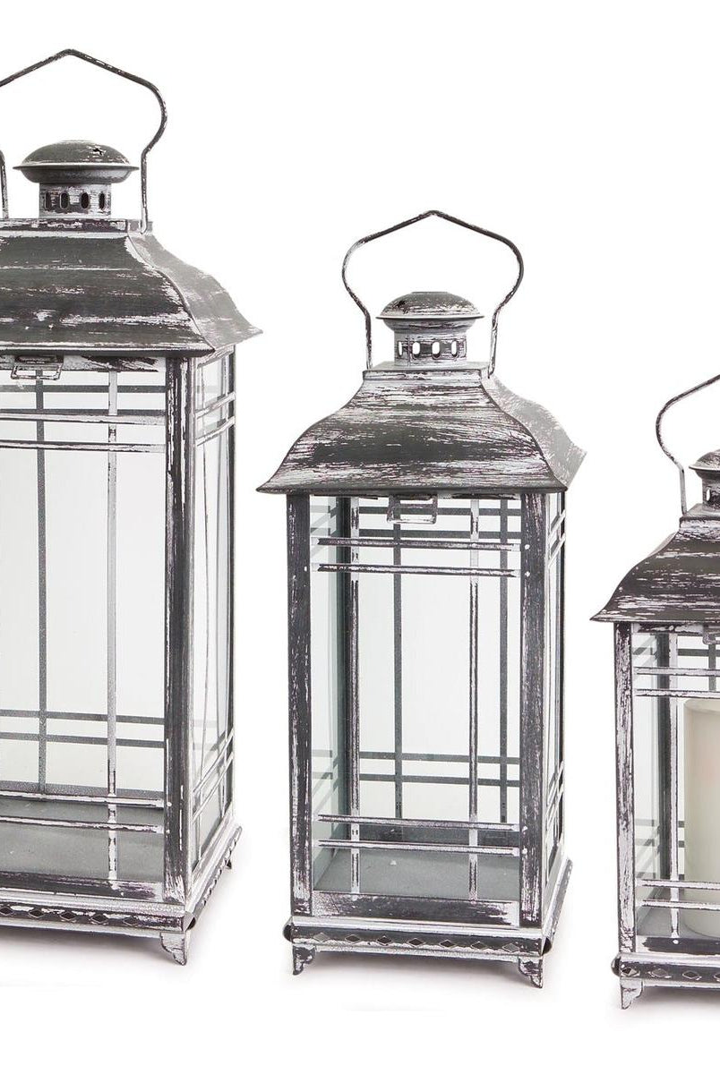 Shop For Weathered Graphite Grey Metal and Glass Lanterns (Set of 3) at Michelle's aDOORable Creations
