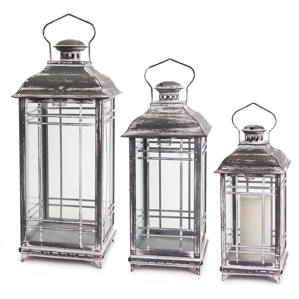 Shop For Weathered Graphite Grey Metal and Glass Lanterns (Set of 3) at Michelle's aDOORable Creations